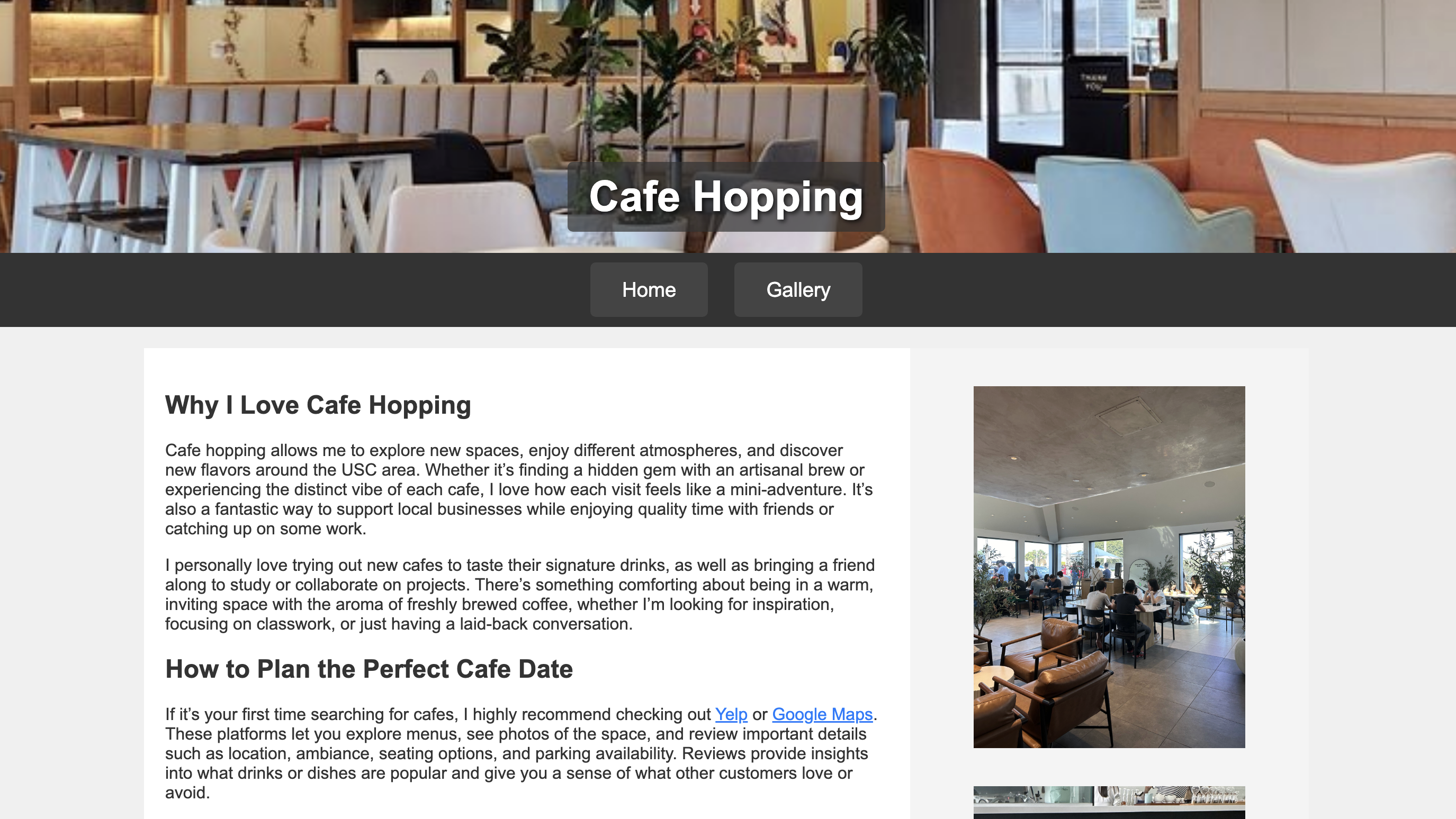 Screenshot of the Cafe Finder Web App interface